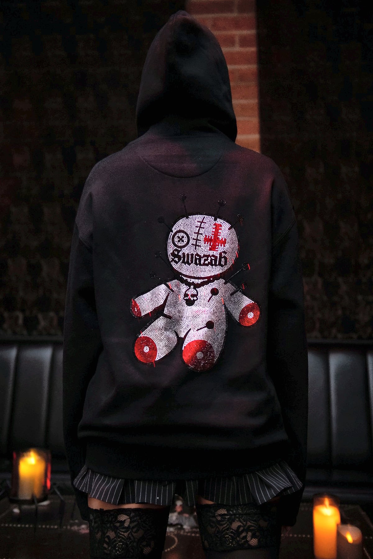 SWAZA6 Crystal Skeleton Zip Hoodie - Black