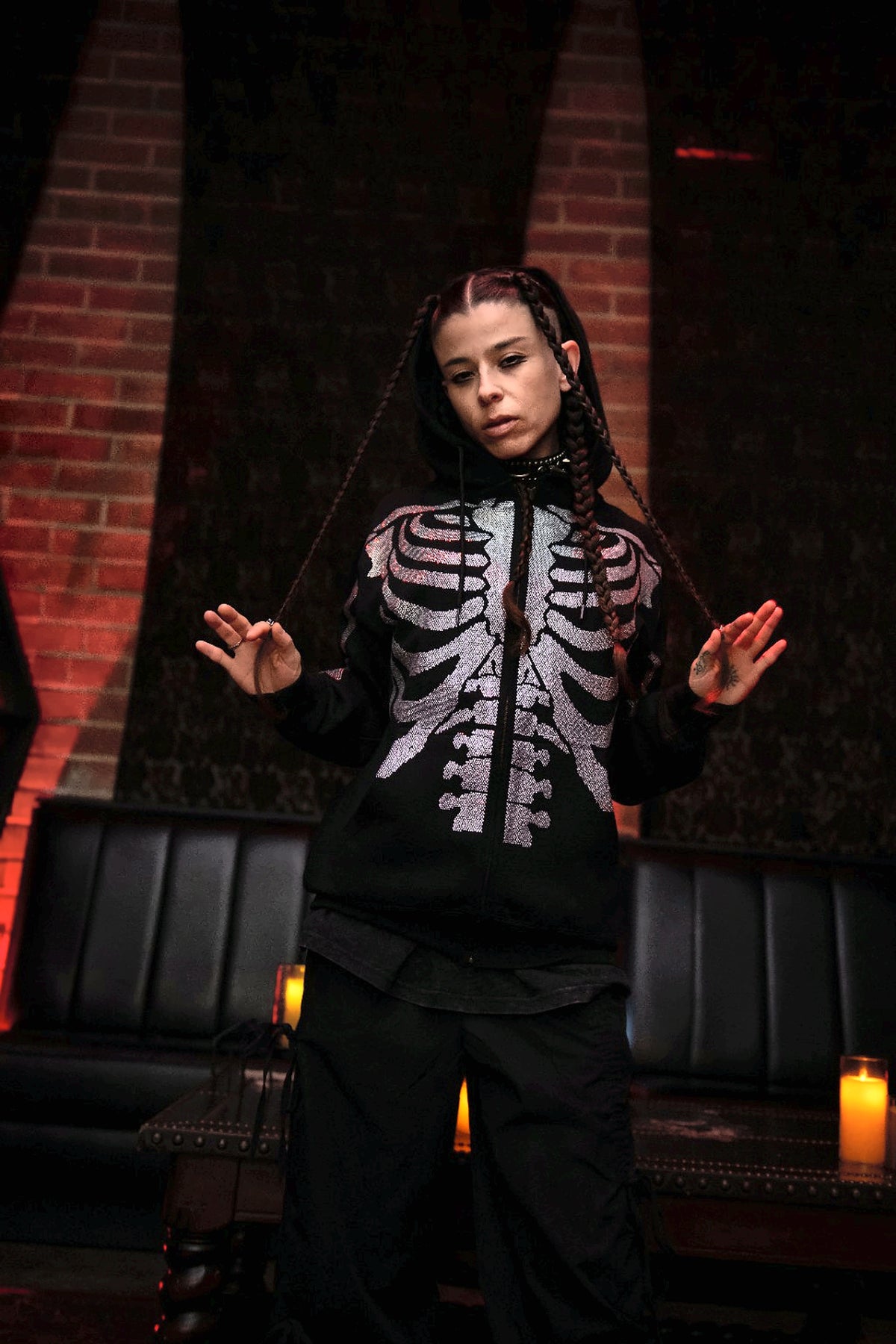 SWAZA6 Crystal Skeleton Zip Hoodie - Black